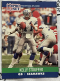 1990 Pro Set card of Kelly Stouffer with the Seattle Seahawks.